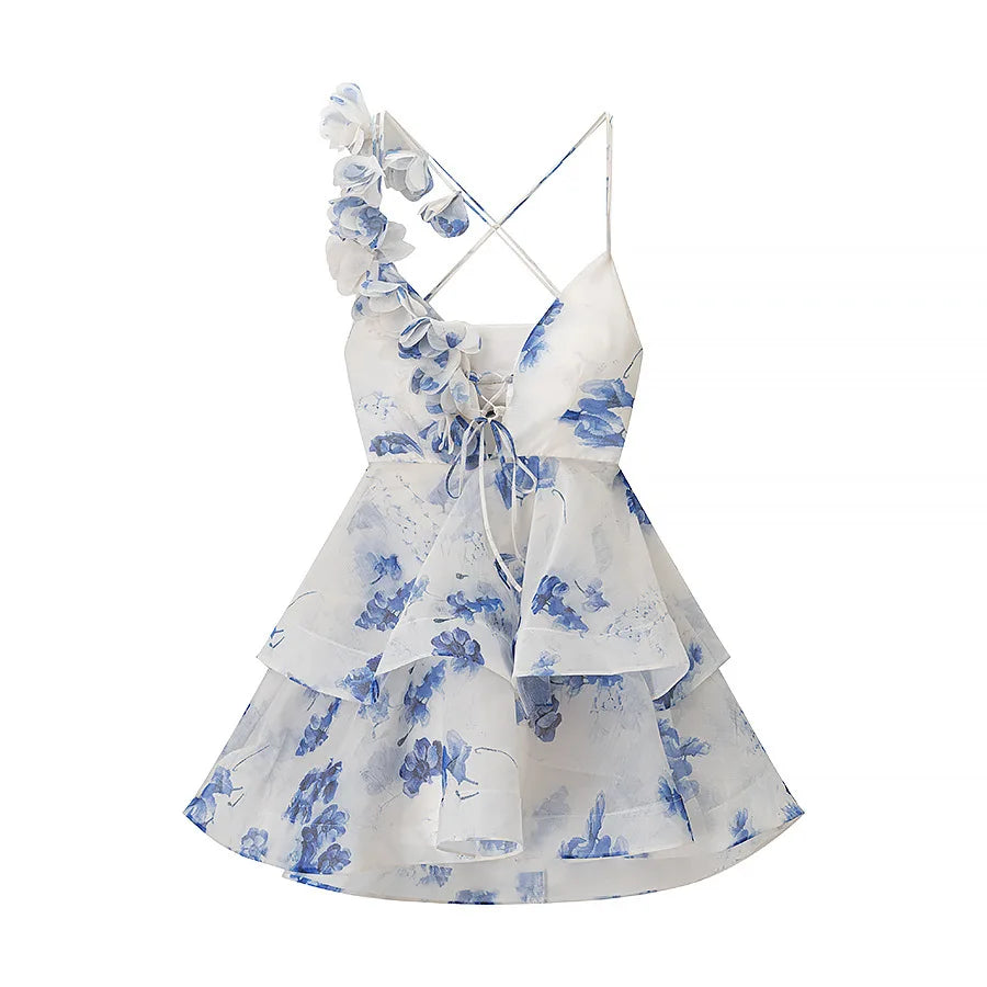 3D Floral Backless Halter Dress