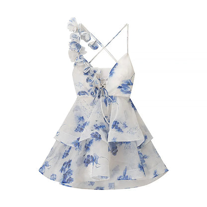 3D Floral Backless Halter Dress