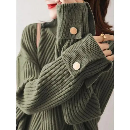 Stripe Aura Irregular Turtleneck Sweater