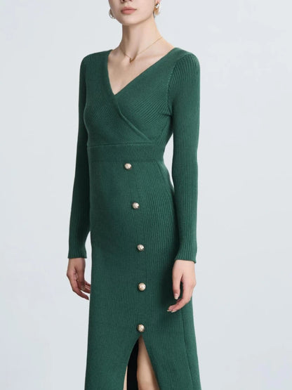 VeltriKnit V-Neck Maxi Sweater Dress