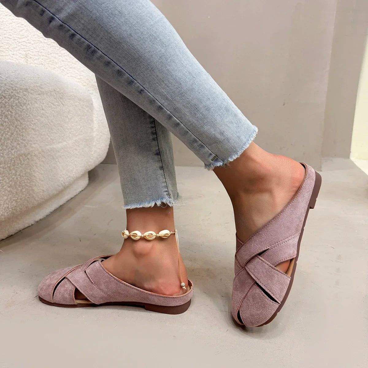 Retro Crossover Flat Mules for Women
