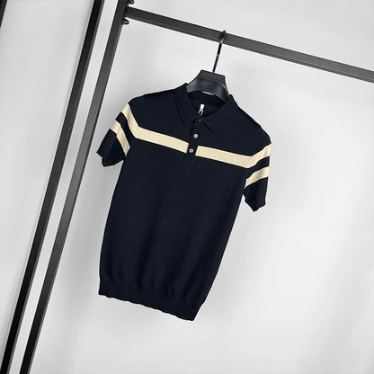 Ice Silk Striped Knit T-Shirt