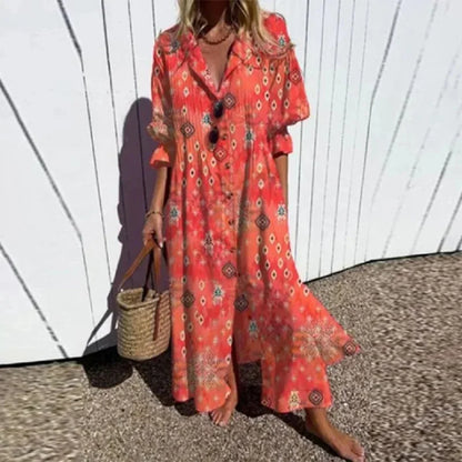 V-neck Bohemian Shirt Dress