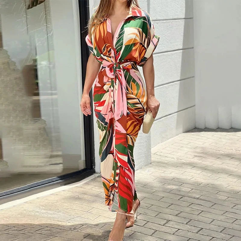 Autumn Elegance Printed Shirt Dress