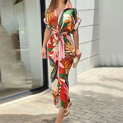 Autumn Elegance Printed Shirt Dress