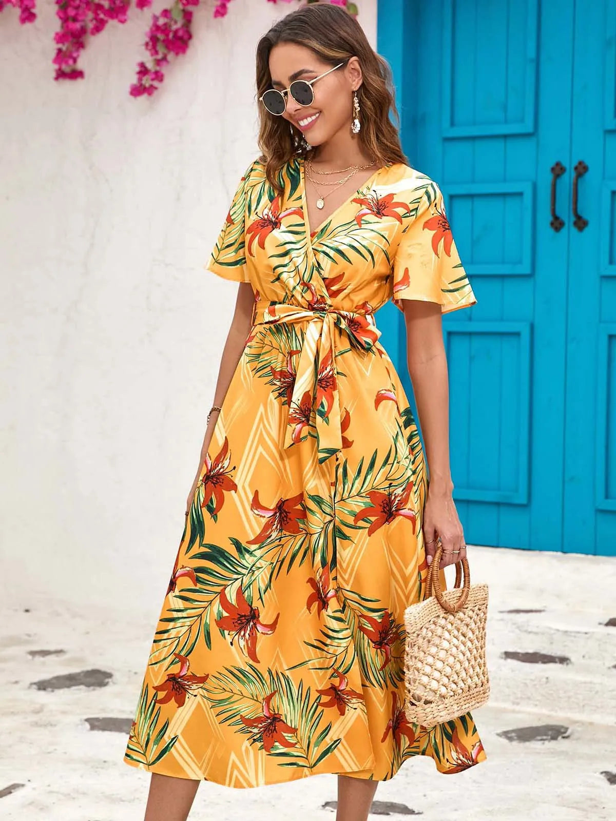 Curvy Chic V-Neck Belted Dress