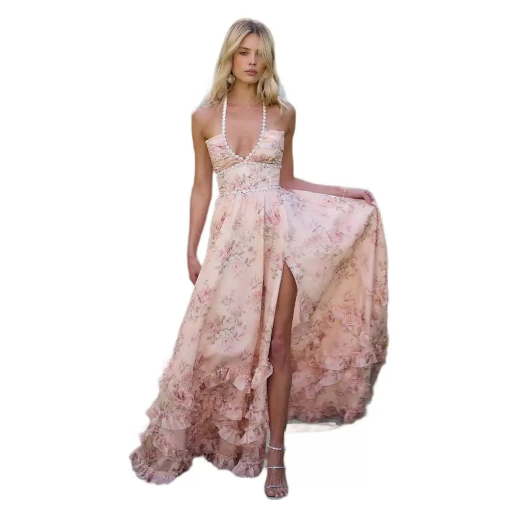 Floral Elegance Halter Maxi Dress