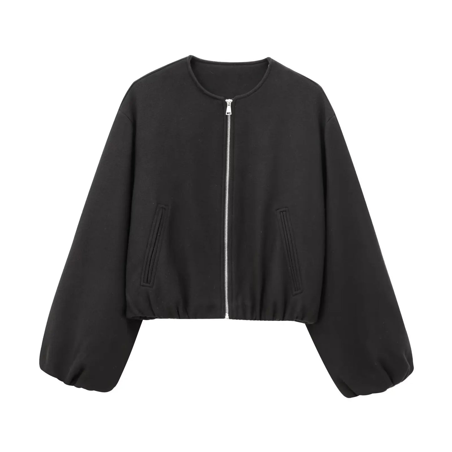 Black Bomber Zipper Varsity Jacket