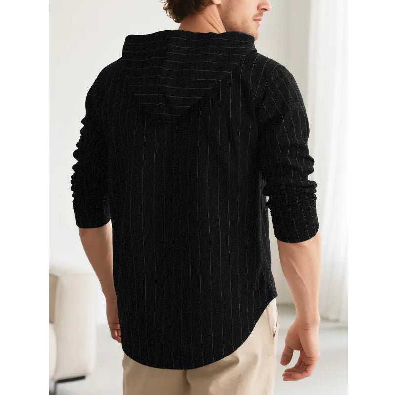 Striped Hooded Linen Shirt
