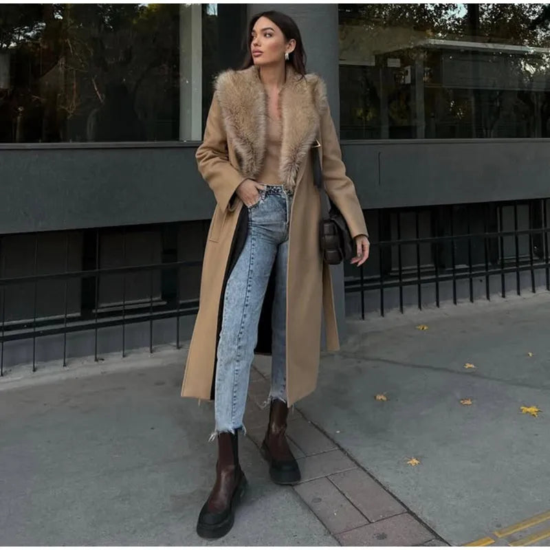Fur Lapel Wool Overcoat