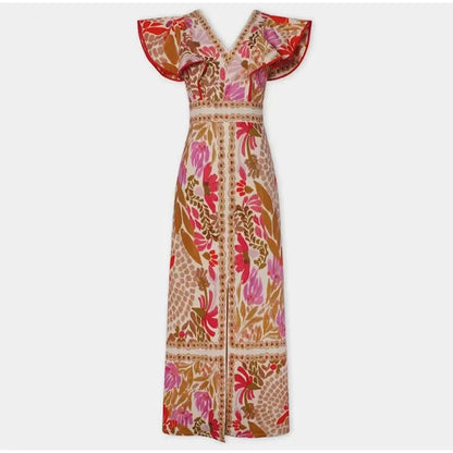 Backless Ruffle V-Neck Maxi Dress
