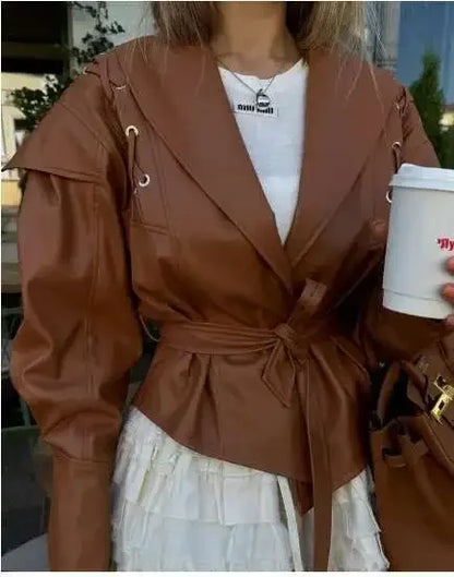 Lace-Up Faux Leather Jacket