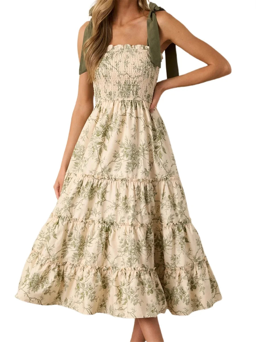 Floral Flare Tie-Shoulder Dress