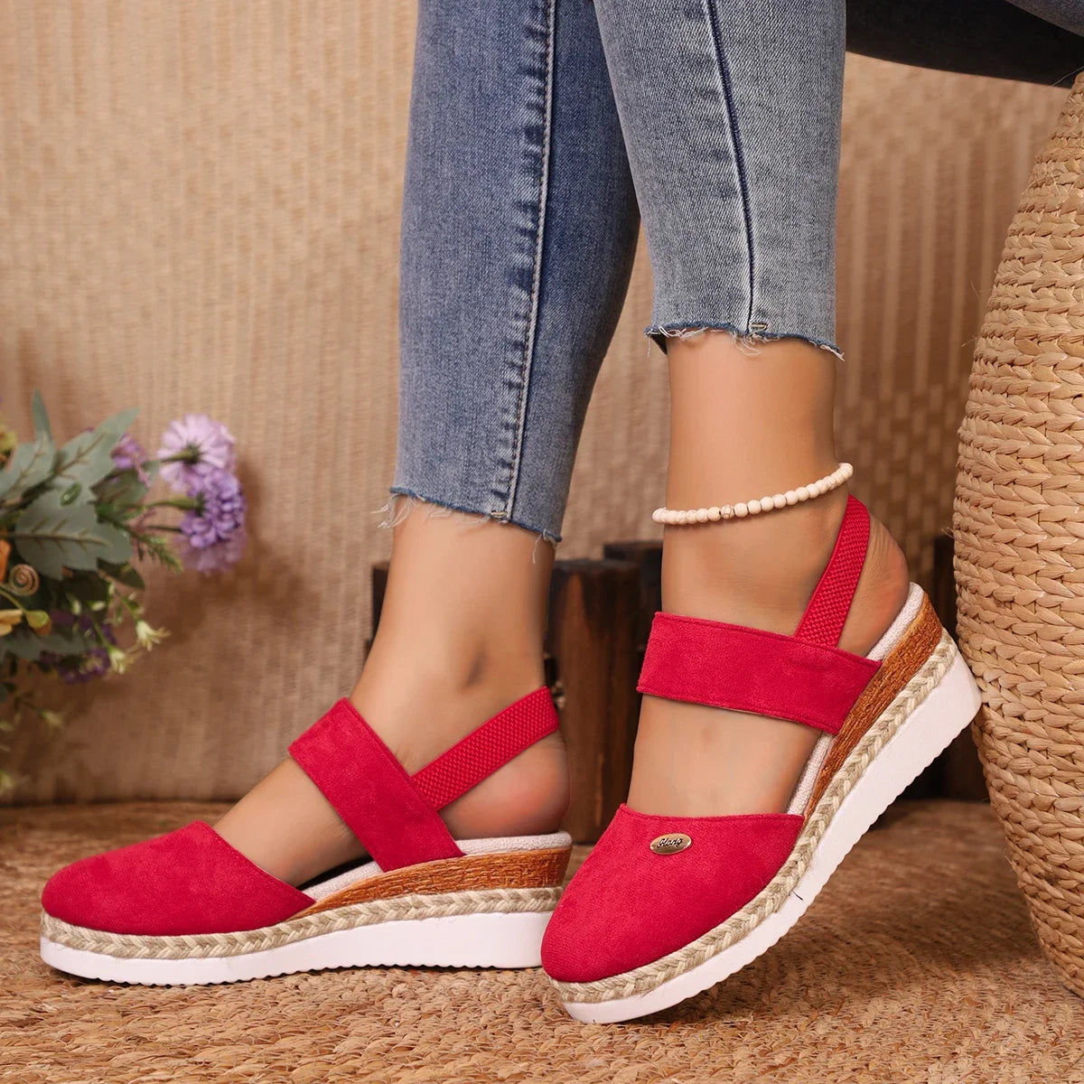 Handmade Linen Wedge Sandals