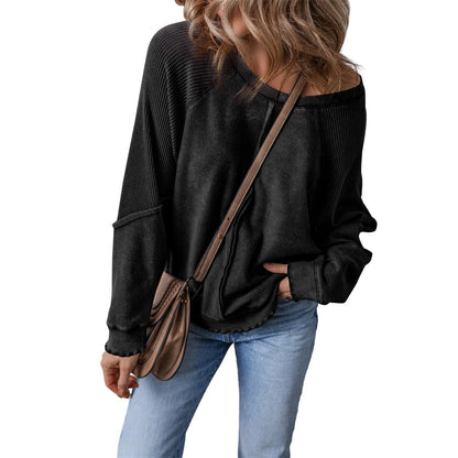 Patchwork Charm Waffle Knit Pullover