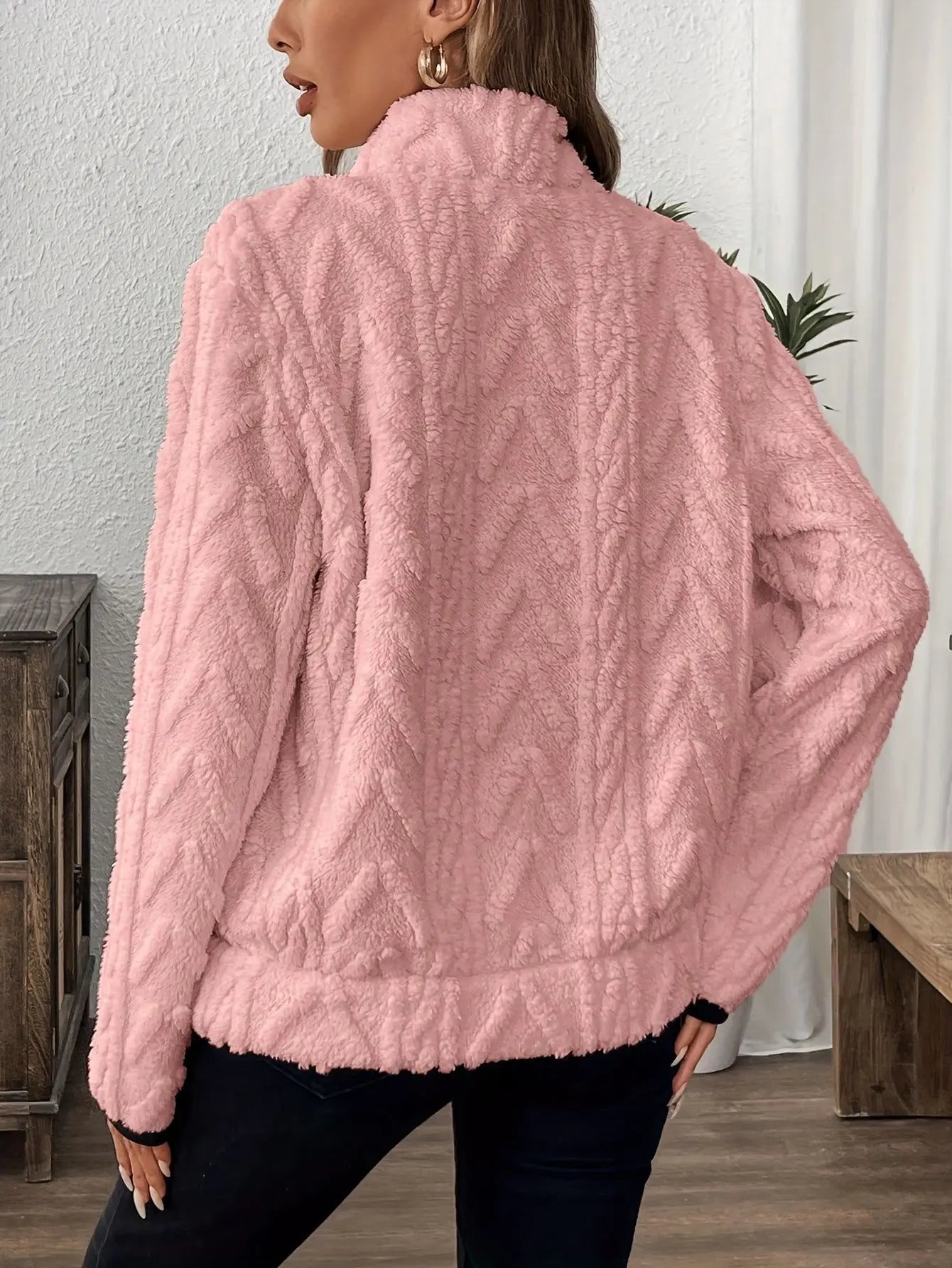 Wool Blend Patchwork Zip Hoodie