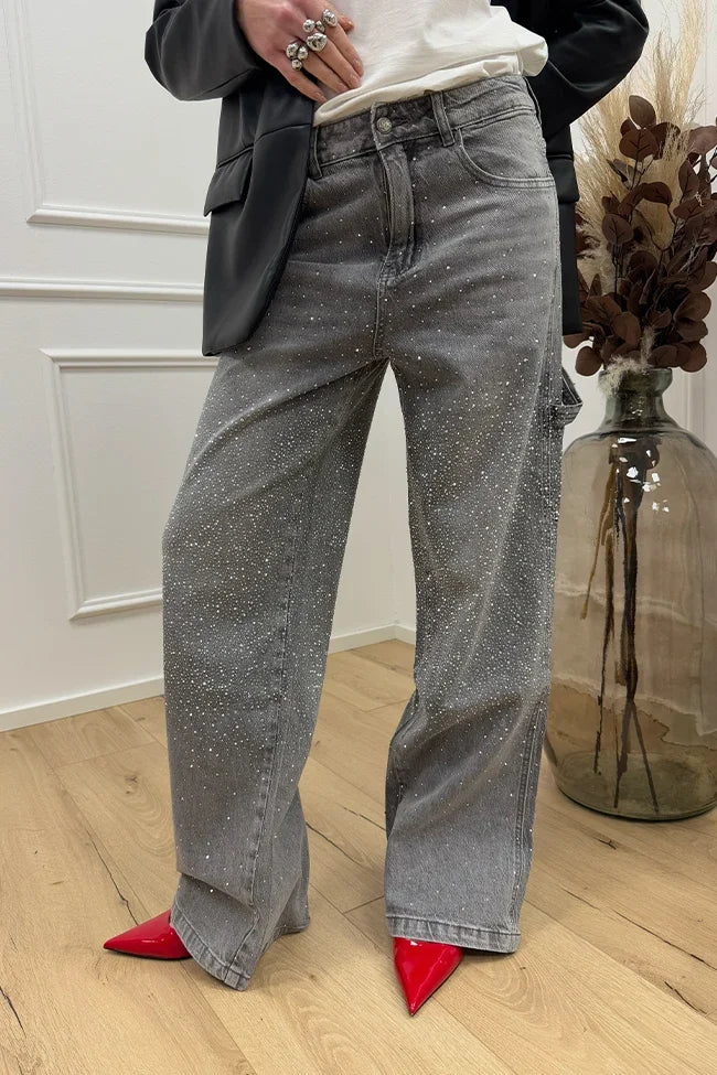 Spark Denim Rhinestone Straight Jeans