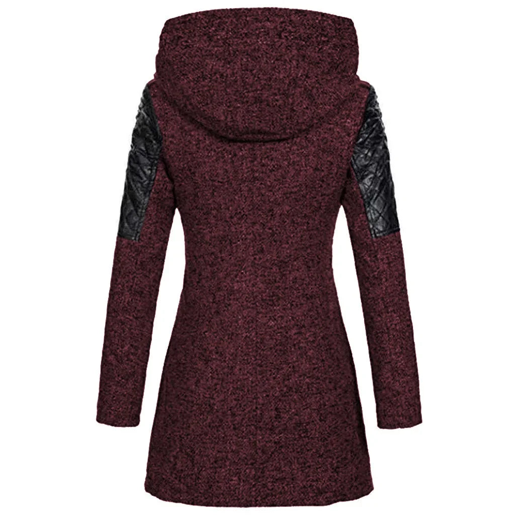 Women’s Mid-Length Hooded Loose Tweed Trench Coat