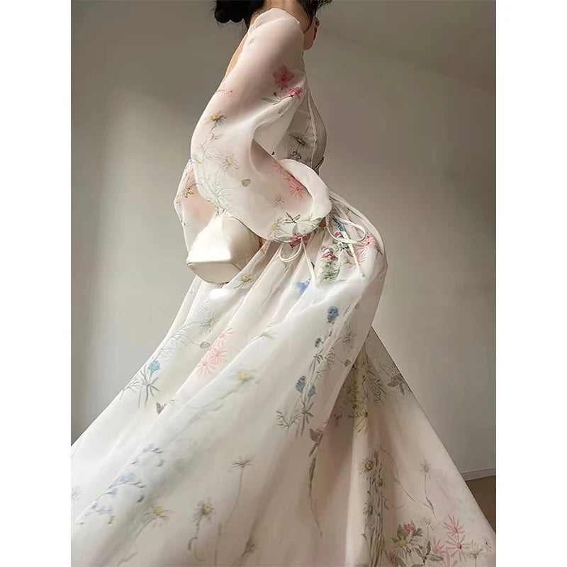 Vintage Square Neck Floral Dress