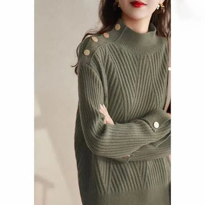 Stripe Aura Irregular Turtleneck Sweater