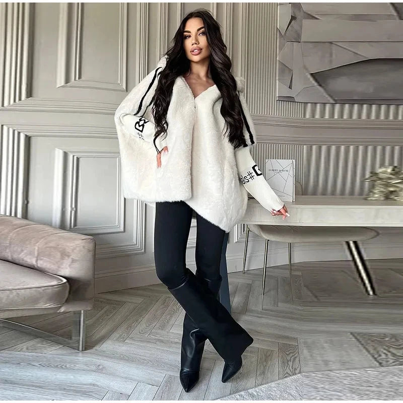 Women’s Knitted Patchwork Faux Fur Short Coat