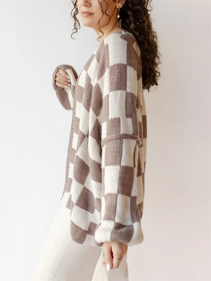 Plaid Ease Oversized Open Front Cardigan