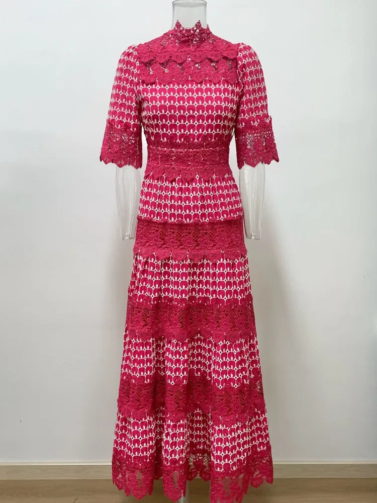 Crimson Charm Tiered Midi Dress