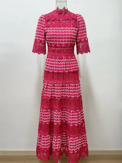 Crimson Charm Tiered Midi Dress