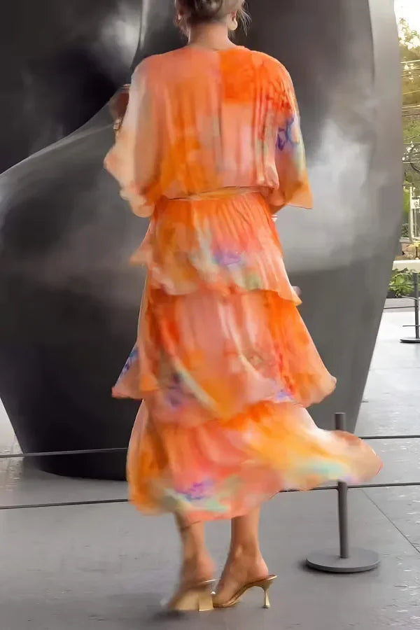 Elegant Ruffle Chiffon Lace-Up Dress