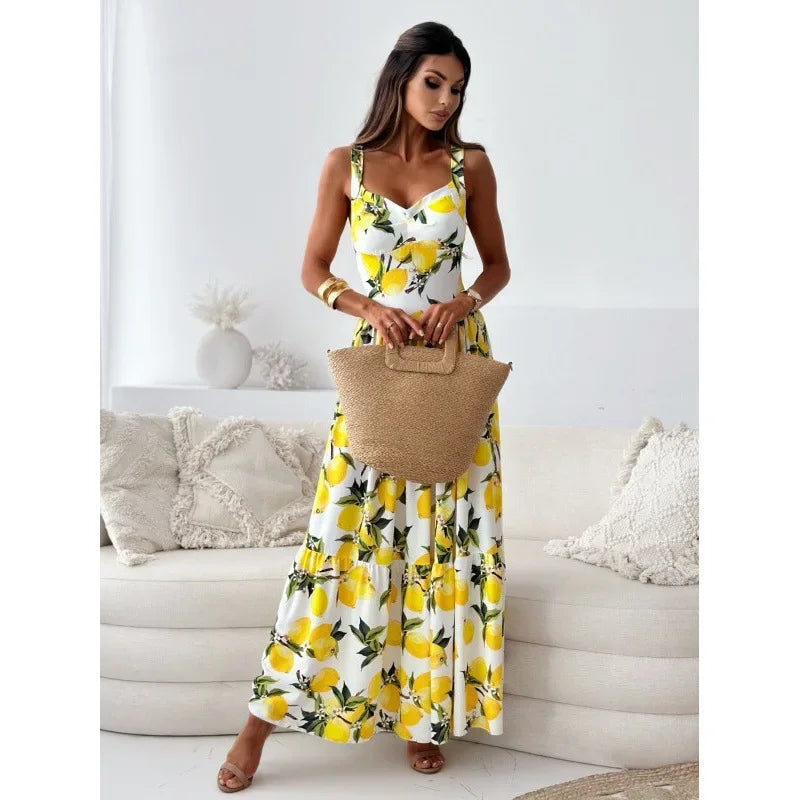 Lemon Print Maxi Dress