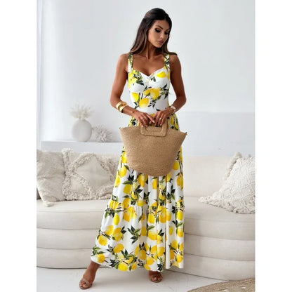Lemon Print Maxi Dress
