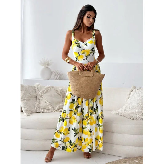 Lemon Print Maxi Dress