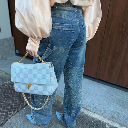 Spark Denim Rhinestone Straight Jeans