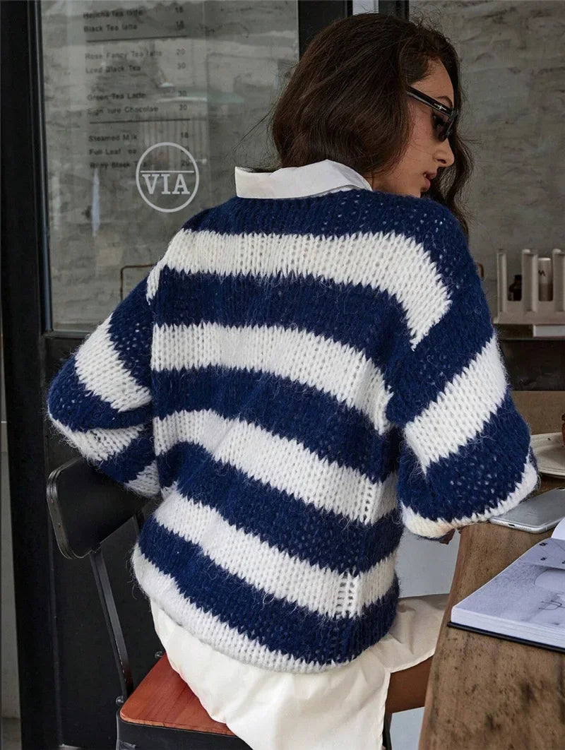 Ocean Ease Blue Stripe Knit Sweater