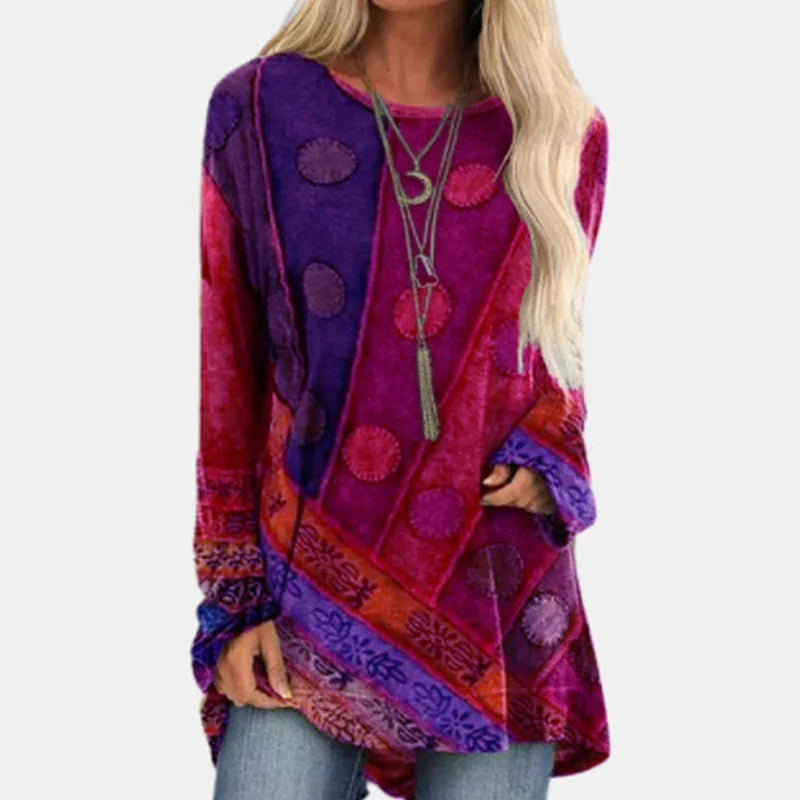 Boho Geometric Print Oversized Tee
