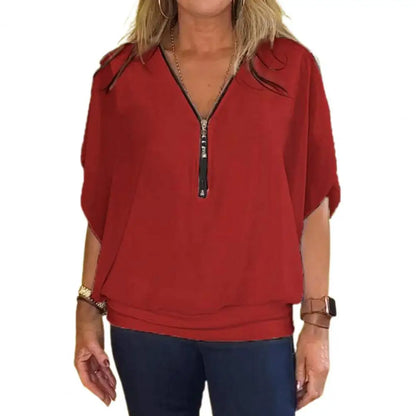 Chiffon V-Neck Batwing Blouse