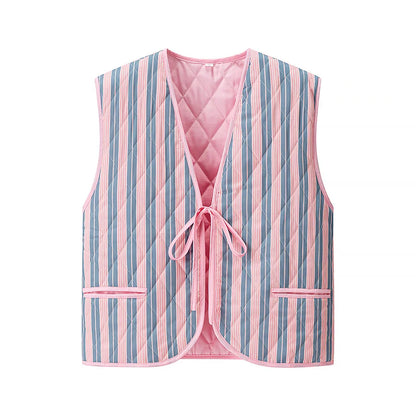 Chic Contrast Lace-Up Crop Vest