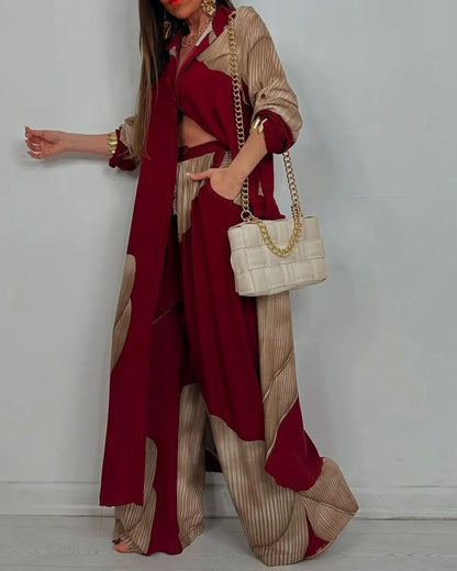 Chic Contrast V-Neck Suit