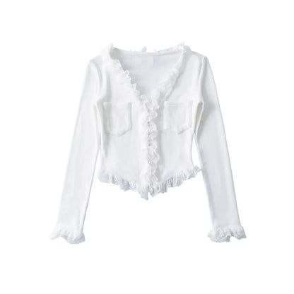 RuffleVibe Low Cut Button Top