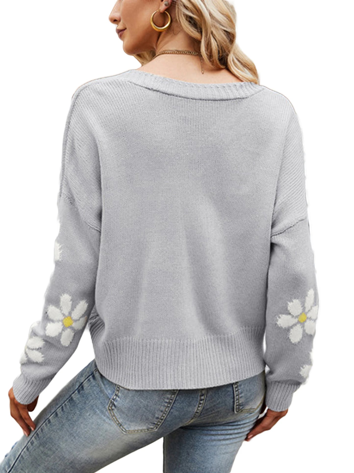 Blossom Knit V-Neck Button Cardigan