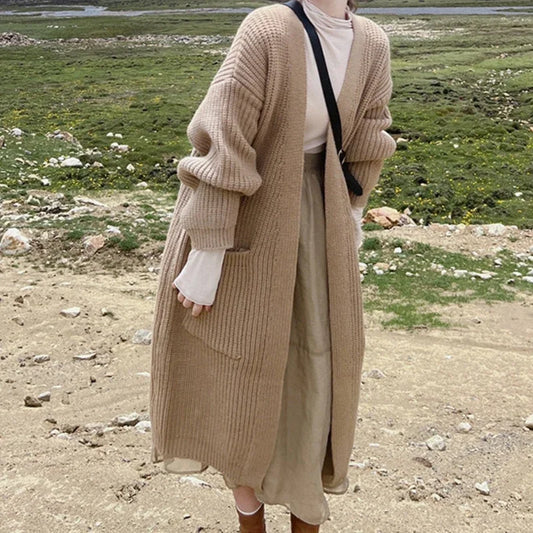 Plush Wave Maxi Knit Pocket Cardigan