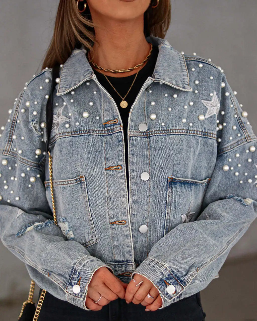 Glam Starry Beaded Denim Jacket