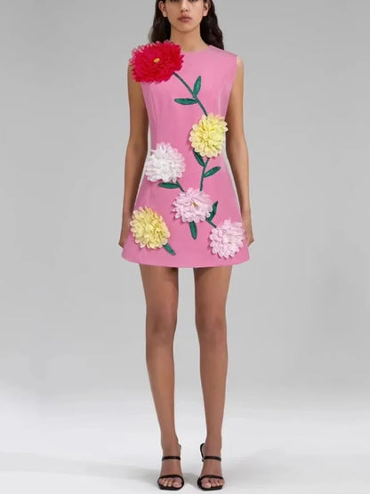 Floral Fusion 3D Print Dress