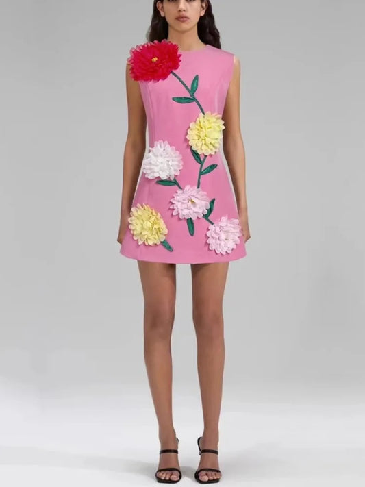 Floral Fusion 3D Print Dress