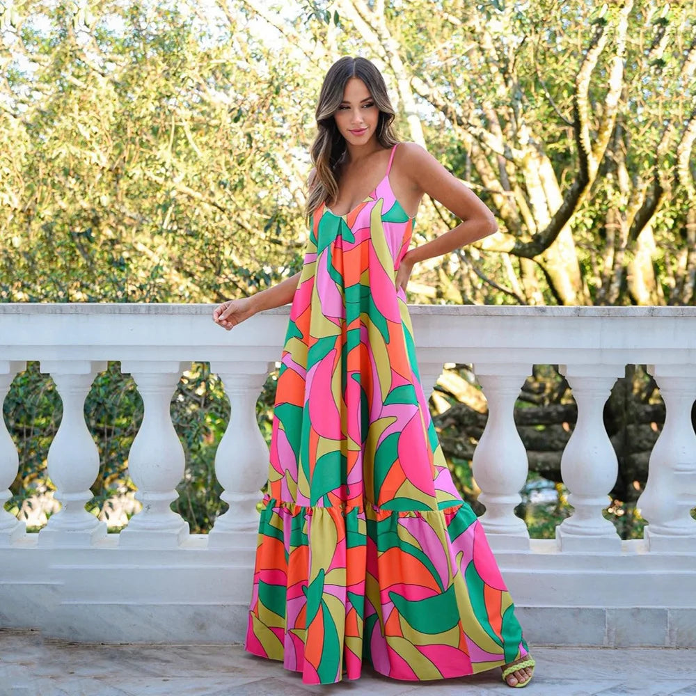 Euro Chic Backless V-Neck Maxi Dress
