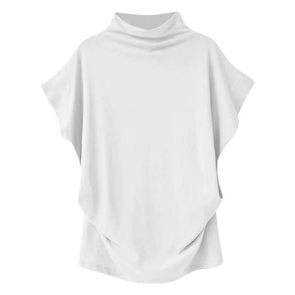 Soft Pleated Turtleneck Short Sleeve Top