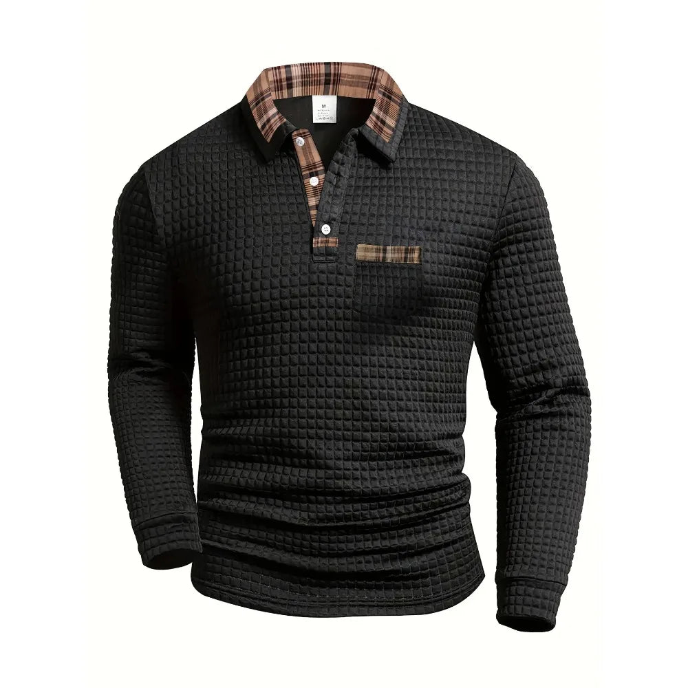 Men’s Plaid Long Sleeve Polo Shirt