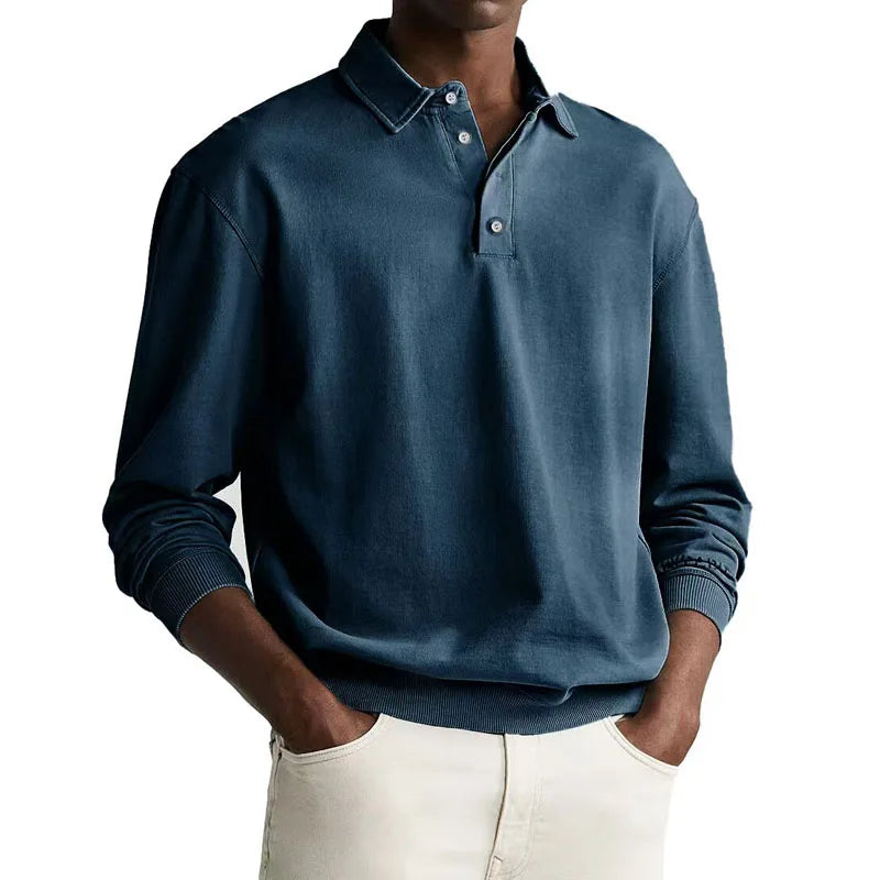 Men’s Long Sleeve Business Casual Cotton Polo