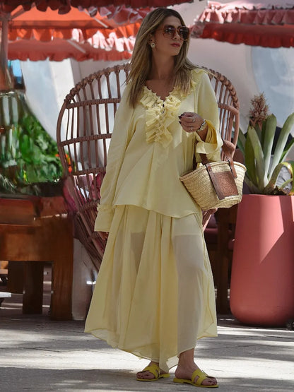 Golden Bloom Lace-Up Vacation Top