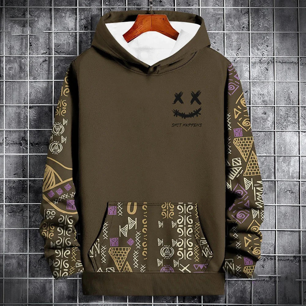 Ethnic Print Patchwork Hoodie